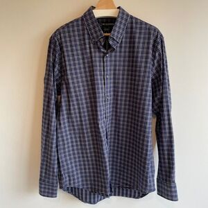 BC Clothing Expedition Mens Stretch Plaid Button Down Dress Shirt Size L Blue